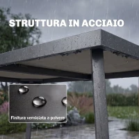 Outsunny Tavolo da Giardino Rettangolare per 6 Persone con Piano Effetto Legno, in Acciaio e PSPC, 145x85x72 cm, Grigio(m-5)