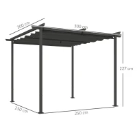 Outsunny Pérgola de jardim 3 x 3 m com teto ajustável, estrutura metálica, proteção UPF30+, toldo para varanda e terraço, cinza escuro(m-3)