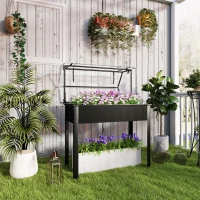 Outsunny Canteiro elevado com teto de estufa, Caixa de plantas elevada com orifícios de drenagem, 100 x 48 x 124 cm, Preto(m-2)