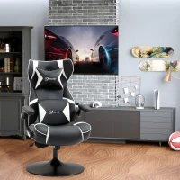 Vinsetto Poltrona Gamer, Cadeira Gamer, alto-falantes integrados, encosto reclinável, preto+branco, 69 x 73 x 118cm(m-6)