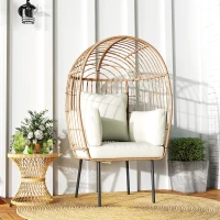 Outsunny Poltrona de Vime em Forma de Ovo com Almofada Removível, Estofada, Poltrona para Exterior em Vime 95 x 80 x 155 cm Bege(m-4)