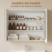 kleankin Mueble de Baño con Espejo Estantes Ajustables Interruptor Táctil y Color de Luz Ajustable 80x15x65 cm Blanco Brillante(m-5)