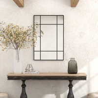 HOMCOM Miroir mural verrière rectangulaire style fenêtre, horizontal ou vertical avec 4 crochets, en métal noir - 90x60 cm(m-7)
