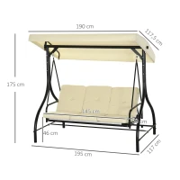 Outsunny Banco balançante, balanço estilo Hollywood com proteção solar, balanço de jardim, balanço para varanda, 3 lugares, cama balançante(m-3)