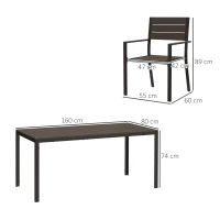 Outsunny Conjunto de 7 peças para 6 pessoas Mesa de jantar com 6 cadeiras Mesa ripada Castanho escuro(m-3)