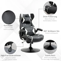 Vinsetto Poltrona Gamer, Cadeira Gamer, alto-falantes integrados, encosto reclinável, preto+branco, 69 x 73 x 118cm(m-5)