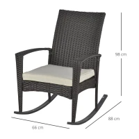 Outsunny Cadeira de Balanço Poltrona de Balanço para Jardim com Almofada , Polyrattan+Metal, Castanho+Creme, 66 x 88 x 98 cm(m-3)