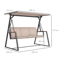 Outsunny Baloiço estilo Hollywood para jardim 3 lugares, com toldo, resistente às intempéries, Bege + Preto(m-3)