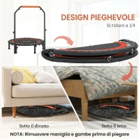 HOMCOM Mini Trampolino Fitness Ø102 cm con Manubrio Regolabile, Trampolino Elastico Pieghevole, Nero(m-5)