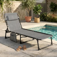 Outsunny Chaise longue pliable bain de soleil dossier inclinable 5 niveaux têtière amovible 189 x 58 x 30 cm gris(m-2)