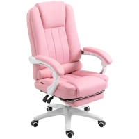 Vinsetto Cadeira de escritório com apoio para os pés, encosto reclinável ajustável, regulável em altura, 5 rodízios, Rosa + Branco(m-6)