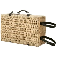 Outsunny Cesto de vime para piquenique Maleta de piquenique para 4 pessoas com compartimento térmico isolado Conjunto de talheres Madeira natural(m-6)