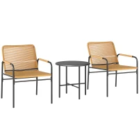 Outsunny Conjunto bistrô em Rattan 3 peças, conjunto de assentos, conjunto de jardim com 2 poltronas de jardim, mesa de centro 54 x 66 x 76 cm Amarelo(m-6)
