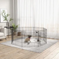 PawHut Haustierlaufstall, Spielgehege für Welpen und kleine Hunde, mit Tür, Indoor- und Outdoor-tauglich, 61 cm, Schwarz(m-10)