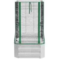 Outsunny Canteiro Elevado, Estufa, Conjunto 3 pcs, com Treliça, Cobertura de Plástico, 53 x 53 x 90 cm(m-5)