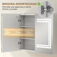 kleankin Mueble de Baño con Espejo Estantes Ajustables Interruptor Táctil y Color de Luz Ajustable 80x15x65 cm Blanco Brillante(m-7)