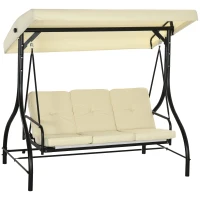 Outsunny Banco balançante, balanço estilo Hollywood com proteção solar, balanço de jardim, balanço para varanda, 3 lugares, cama balançante(m-1)