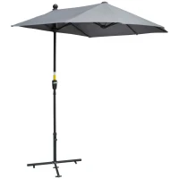 Outsunny Guarda-sol Semicircular 1,9 x 2 m Guarda-sol Duplo com Manivela Base Guarda-sol Guarda-sol de Jardim para Terraços e Pátios Cinza escuro(m-1)