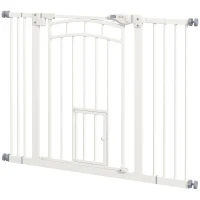 PawHut Barrera de Seguridad para Perros 74-100 cm con Extensión Montaje a Presión Doble Bloqueo para Puerta Escalera Blanco(m-11)