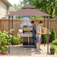 Outsunny Barbecuepaviljoen barbecuetent tuintent balkon barbecue paviljoen dubbel dak staal(m-8)