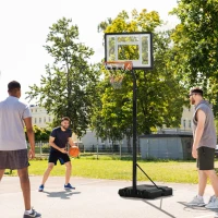 HOMCOM Suporte de basquetebol com rodas, móvel, ajustável 210-260 cm, cesto com suporte para exterior e interior, aço e plástico, preto(m-2)