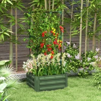 Outsunny Jardinera Exterior Grande con Enrejado y Fondo Abierto para Plantas Trepadoras 61x61x140 cm Verde(m-10)