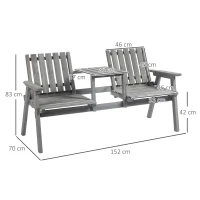 Outsunny Banco de Jardim com Mesa Conjunto de Assentos Mobiliário para Jardim com Furo para Guarda-sol Banco 2 Cadeiras Madeira Maciça Cinza 152x70x83 cm(m-3)