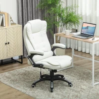 Vinsetto Sedia da Ufficio Reclinabile Massaggiante con Altezza Regolabile, Telecomando, in Tessuto Effetto Lino, Crema(m-10)
