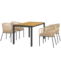 Outsunny Conjunto de jardim 5 peças, 4 cadeiras, 1 mesa, rattan sintético, estrutura em aço, almofadas laváveis, para terraço, Caqui(m-6)