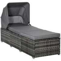 Outsunny Espreguiçadeira em Polyrattan com Toldo Espreguiçadeira de Jardim Ajustável Espreguiçadeira de Rattan Móveis de Jardim Espreguiçadeira com Almofada Cinza 195 x 65 x 40 cm(m-1)