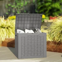 Outsunny 73L Plastic Garden Storage Box, Outdoor Storage Box with Handles, Waterproof Outdoor Storage Container, Khaki(m-10)