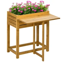 Outsunny Canteiro Elevado com superfície de trabalho dobrável, madeira maciça lacada, forro interno em tecido não tecido, 64cm x 63cm x 74,5cm(m-6)
