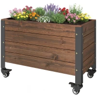 Outsunny Jardinera Exterior de Madera con Ruedas con Orificio de Drenaje y Tela no Tejida Macetero 60x30x41 cm Marrón Oscuro(m-11)