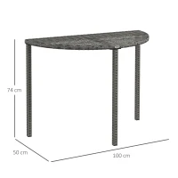 Outsunny Mesa de varanda, semicircular, Polyrattan+Metal, 100x50x74 cm, Cinza(m-3)
