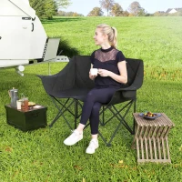 Outsunny Cadeira dobrável 2 lugares Cadeira de camping com bolsa de transporte Outdoor suporta até 250kg 145 x 60 x 92 cm Preto(m-4)