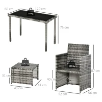 Outsunny Conjunto de Polyrattan para 4 Pessoas Conjunto de Jantar para Jardim com Almofadas, Cinza(m-3)