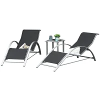 Outsunny Conjunto de espreguiçadeiras em metal com malha 3 peças. Espreguiçadeira com mesa lateral Conjunto de jardim com 2 espreguiçadeiras, 1 mesa lateral Conjunto de assentos para jardim, varanda 59B x 169T x 66H cm Preto+Prata(m-6)