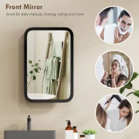 HOMCOM Bathroom Wall Cabinet with Tempered Mirror Metal Bathroom Mirror Cabinet with 3 Shelves Black(m-4)