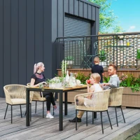 Outsunny Conjunto de jardim 5 peças, 4 cadeiras, 1 mesa, rattan sintético, estrutura em aço, almofadas laváveis, para terraço, Caqui(m-2)