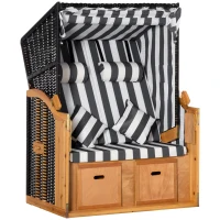 Outsunny Cadeirão de praia com apoios para os pés, mesa dobrável e rolos de pescoço, mobília de exterior, Natural + Cinza + Branco(m-1)
