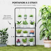 Outsunny Portapiante a 3 Livelli con 3 Ganci, in Metallo, 162x221.5x163 cm, Nero(m-4)
