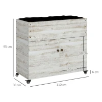 Outsunny Canteiro elevado com rodízios, compartimento com armário, forro interior, visual envelhecido, 110x50x95 cm, Branco(m-3)