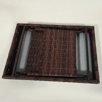 Outsunny Mesa de jardim Mesa de centro para exterior Mesa de apoio para exterior, PE-Rattan, resistente às intempéries, 60 cm x 41 cm x 41 cm,  Castanho(m-4)