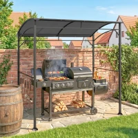 Outsunny Pavilhão para churrasco, Cobertura para churrasqueira, Proteção contra chuva, Ganchos para utensílios, Estrutura de aço, Cinza escuro, 215 x 150 x 182/220 cm(m-2)