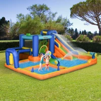 Outsunny Castillo Hinchable Infantil con Tobogán Piscina Muro de Escalada Inflador y Bolsa de Transporte 430x420x200cm Multicolor(m-10)