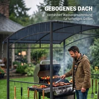 Outsunny Grillpaviljoen, Grillafdak, Regenbescherming, Haken voor Keukengerei, Stalen frame, grijs, 215 x 150 x 174/220 cm(m-7)