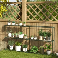 Outsunny Suporte de plantas de 3 níveis, estante para plantas para estufas, galpões, garagens, 222x30x114 cm, Verde escuro(m-2)