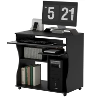 HOMCOM Mesa para computador com rodas, secretária com arrumação, 80 x 48 x 75 cm, Preto(m-6)