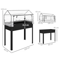 Outsunny Canteiro elevado com teto de estufa, Caixa de plantas elevada com orifícios de drenagem, 100 x 48 x 124 cm, Preto(m-3)