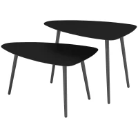 Outsunny Conjunto de 2 Mesas de Centro, Mesa de Varanda em Aço Resistente às Intempéries, Mesa de Apoio com Design Geométrico Preto(m-6)